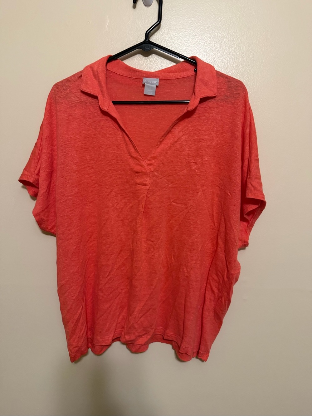 Chico's Coral V-Neck Polo-Style Lightweight Top